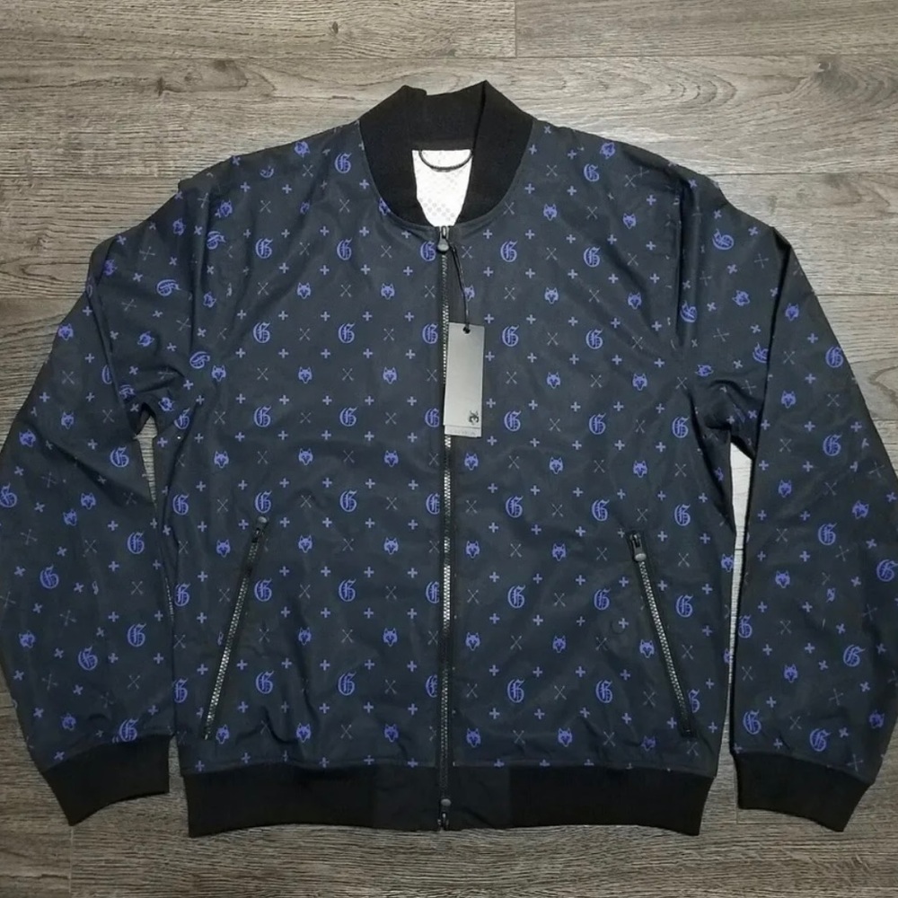 GREYSON Printed Arawalk Bomber Golf Jacket Mens LARGE Black Shepherd Lightweight